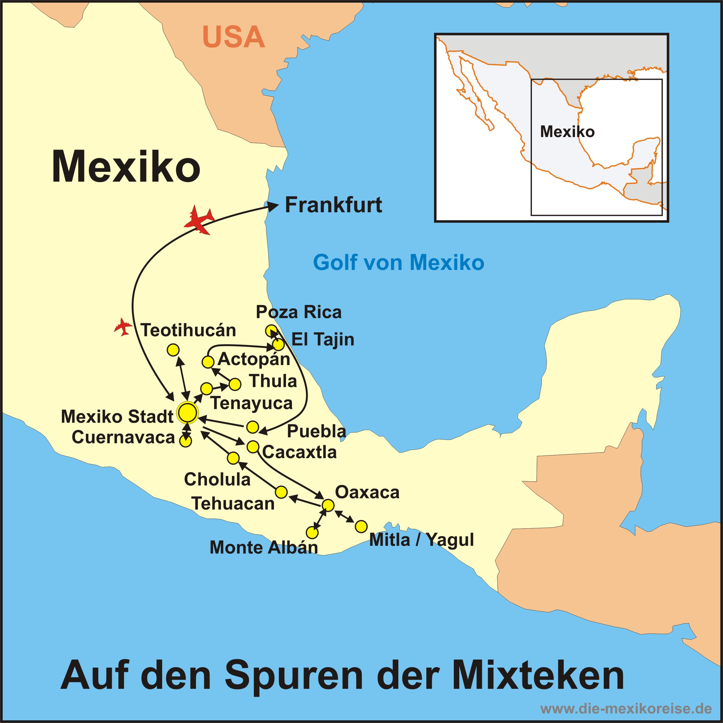 Reiseroute der Studienreisen Mexiko