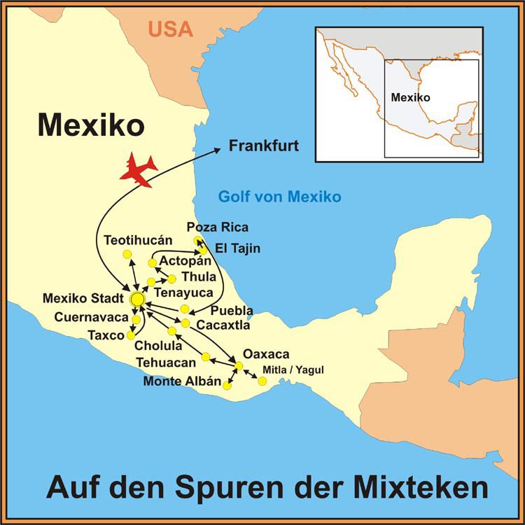 Reiseroute der Studienreisen Mexiko