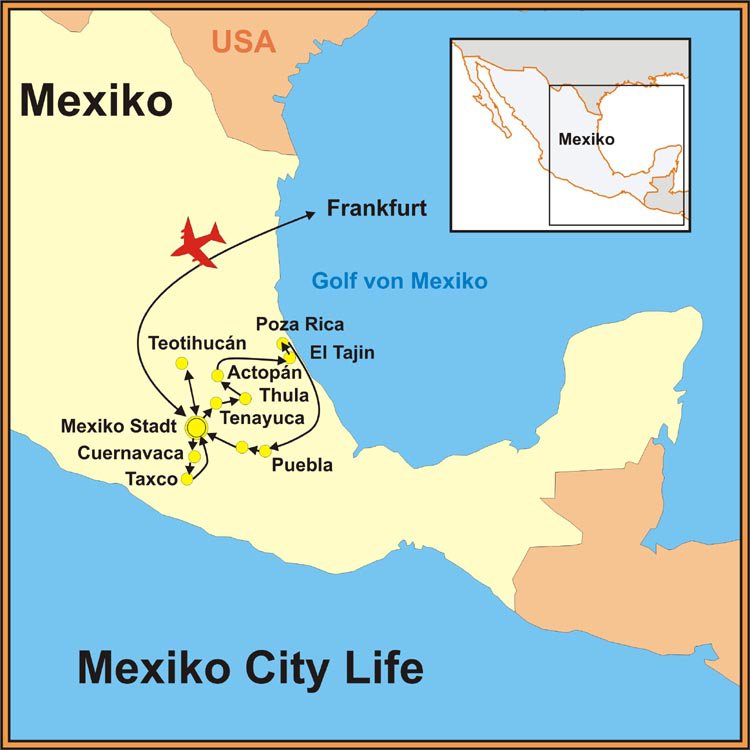 Reiseroute der Mexiko Reise Live